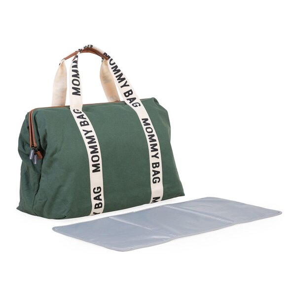 Childhome suur tarvikute kott Mommy Bag Signature Canvas green - Childhome