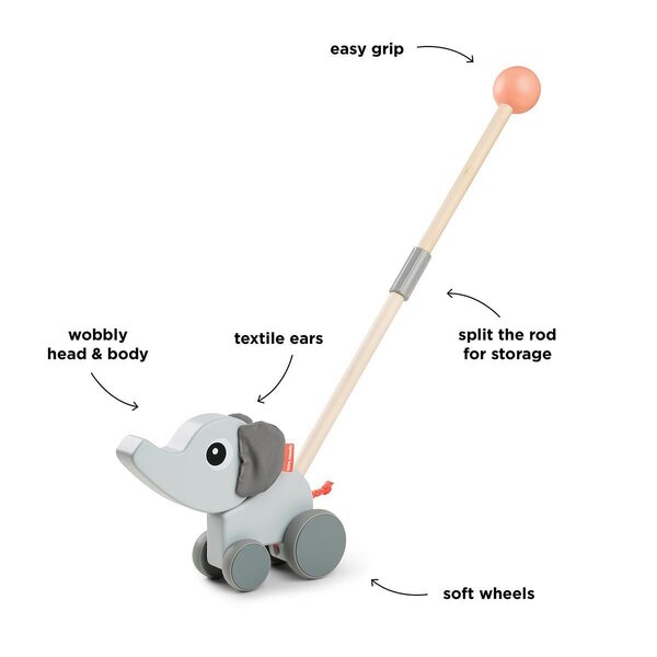 Done by Deer puidust mänguasi Push along Elphee Grey - Done by Deer