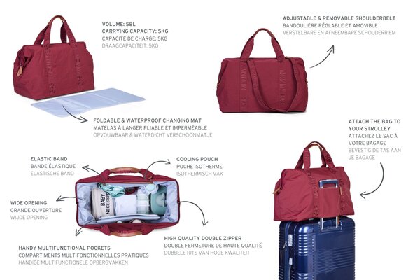 Childhome tarvikute kott Mommy Club Signature Urban Burgundy - Childhome