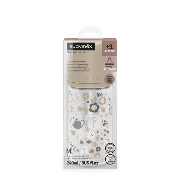 Suavinex klaasist lutipudel 240ml Wonderland, Beige - Suavinex